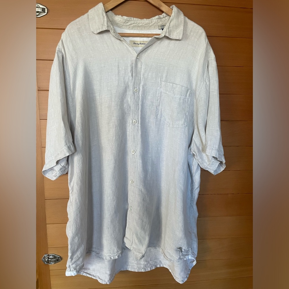 Tommy Bahama 100% Linen Men's Beige Short Sleeve Button Up Pocket Shirt XXL